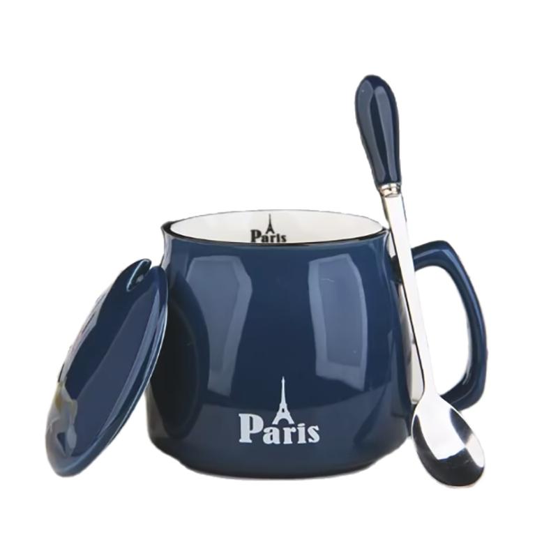 400ml New Product European Style Light Luxury Gold-painted Ceramic Coffee Mug with Lid Spoon Water Cup Milk Mug