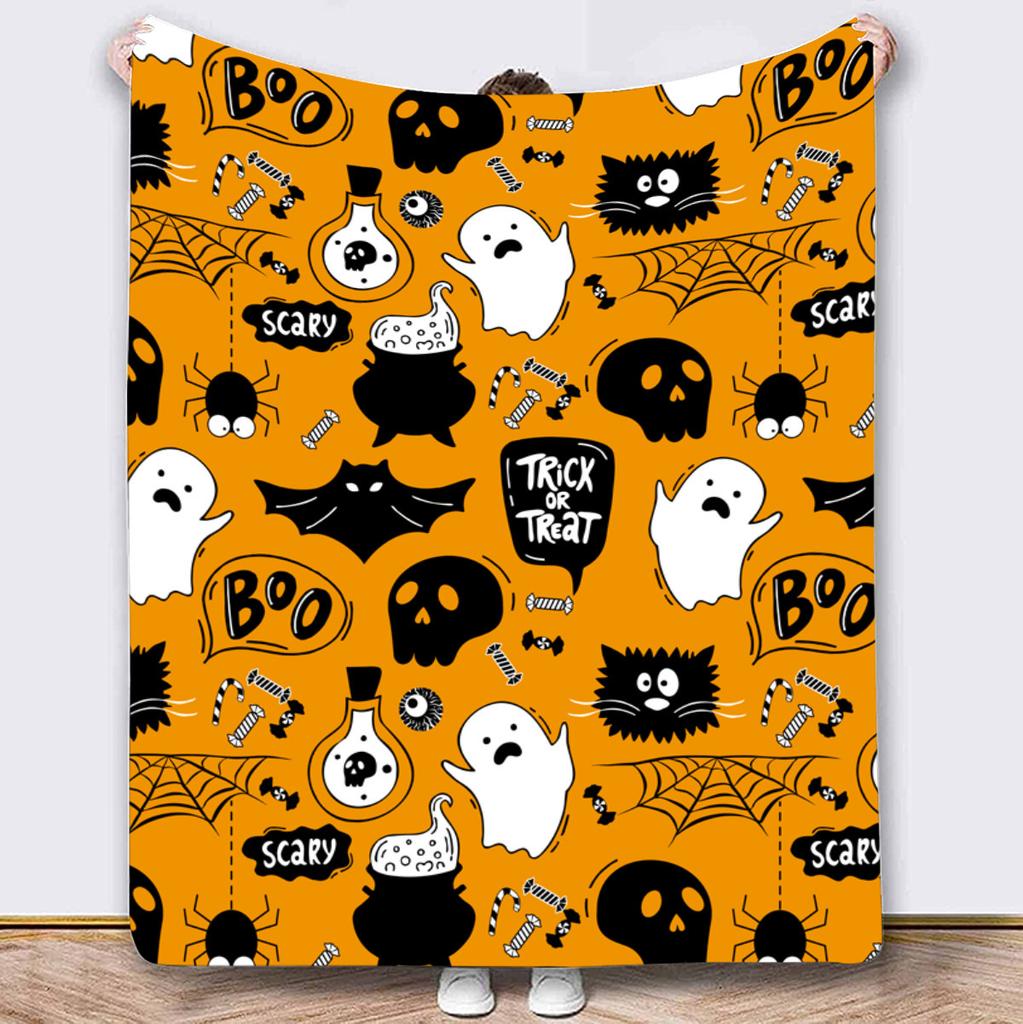 Coperta Zucca Horror di Halloween – Morbido Plaid in Pile di Flanella per Divano, Letto, Riposo & Decorazione di Halloween