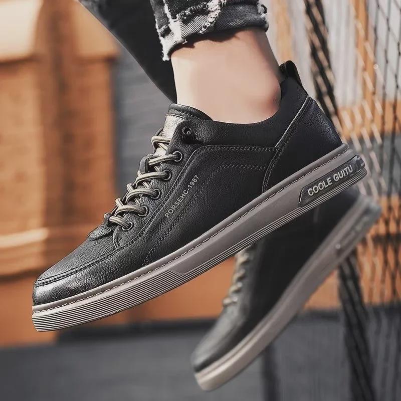 2025 Summer Men's Casual Leather Sneakers - Trendy, Non-Slip, Low-Top Sports Shoes