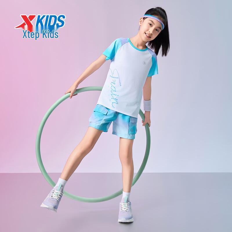 XTEP Girls' Gradient Print Quick-Dry Short Sleeve Knit Top