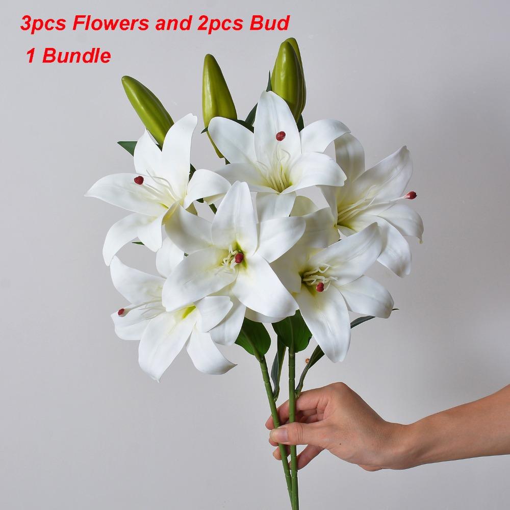 

with 3pcs Flowers and 2pcs Bud Artificial Lily Flower 67cm 6 Colors Fake Flowers Valentine s Day Gift Home Decoration білий