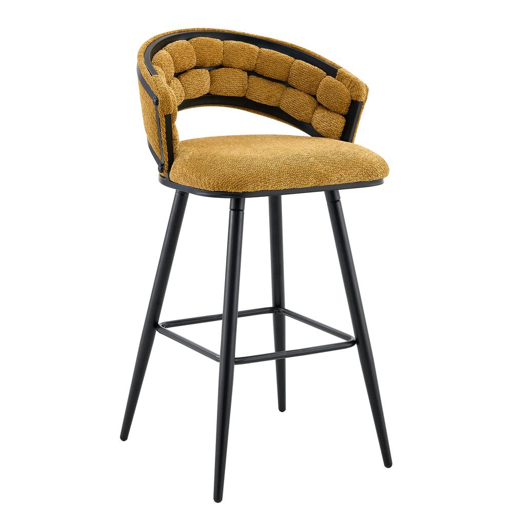 Set aus 2 gelben Samt-Vorhangstühlen mit schwarzen Eisenbeinen, moderne Barhocker für den Heimbereich der Hausbar