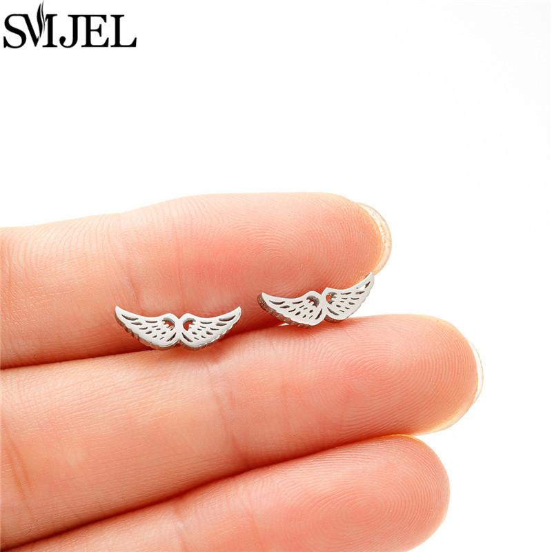 SMJEL Ethnic Angel Wing Earrings Small Stainless Steel Feather Stud Earring for Women Fashion Jewelry Pendientes Mujer