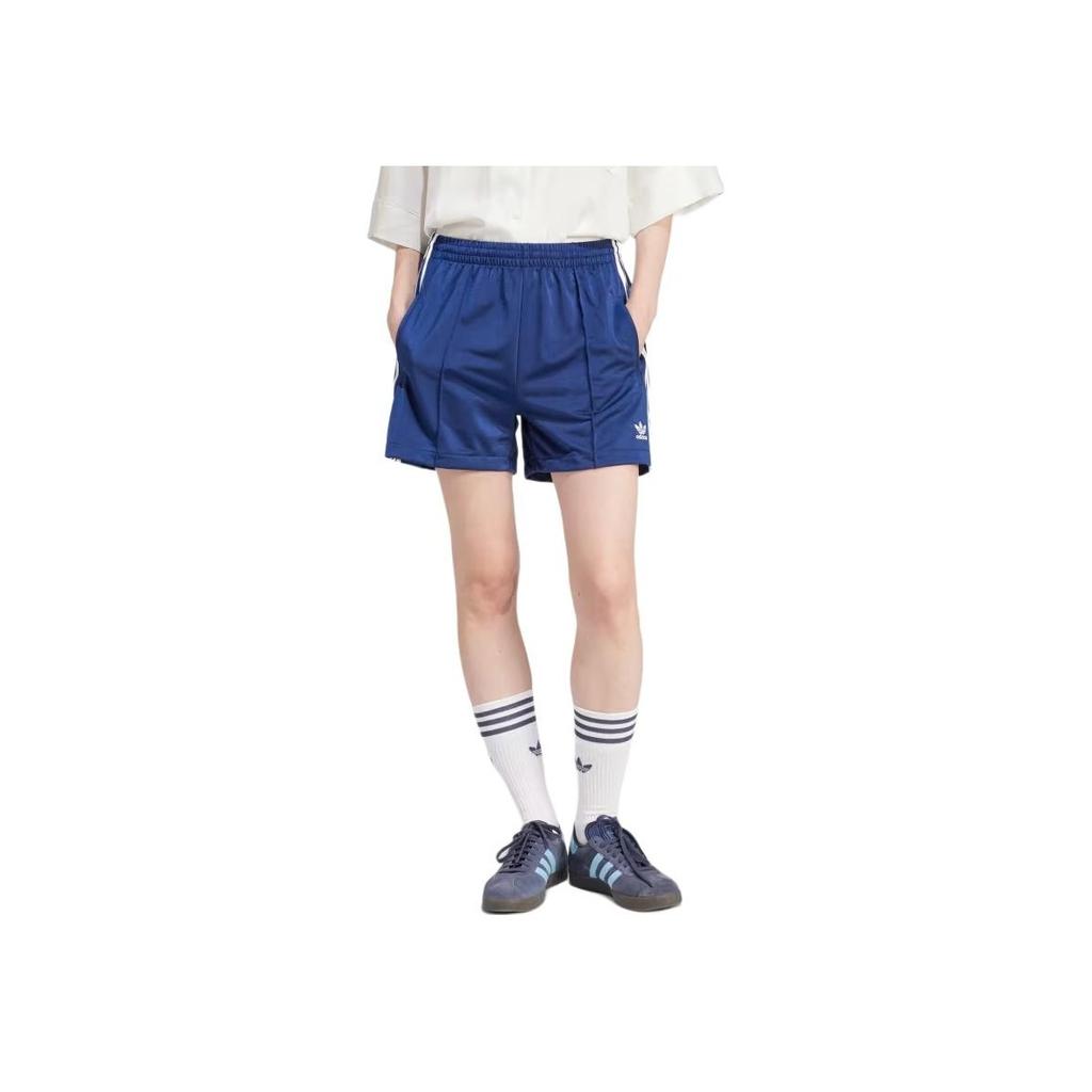 adidas Originals Striped Mid-Waist Elastic Waist Loose Casual Shorts Women Bottoms Blue IP2958