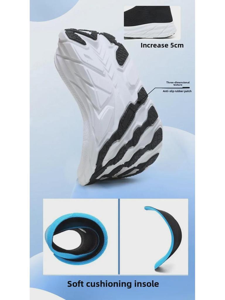 Men's Summer Thick-Soled Breathable Mesh Casual Running Shoes with Flying Woven Socks Design