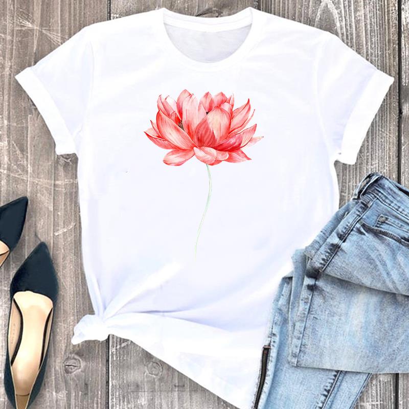 European size Tee Top Women T Shirt Woman Female Flower Trend 90s Lovely Cute Short Sleeve Clothing Print Fashion Graphic T-shirts