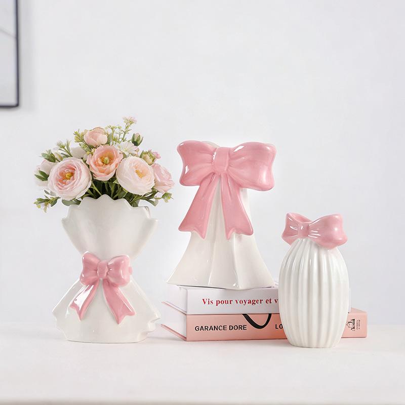 Creative Ceramic Bow Flower Vase: Decorative Hydroponic Holder for Office and Home