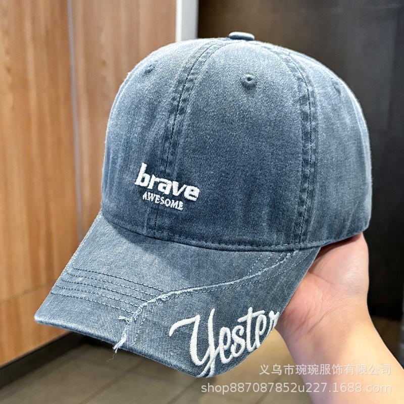 American retro washed letter embroidery baseball cap big head circumference youth street visor showing face small cap man