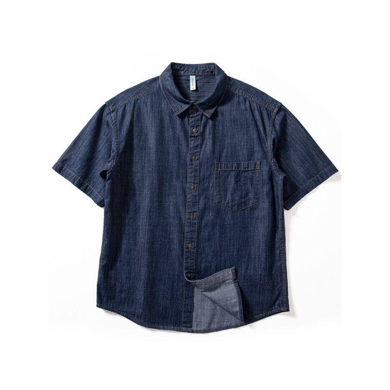 Men's Denim Shirt, Short-Sleeved, Loose Fit, Thin Style, Summer Cool Trendy Retro Five-Quarter Sleeve Pure Cotton Breathable Work Shirt