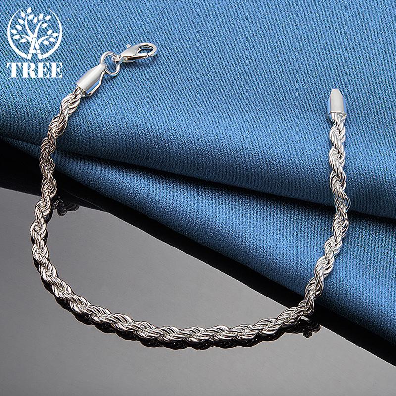 925 Sterling Silber 4 mm Wasserwellen-Kettenarmband-Schmuck