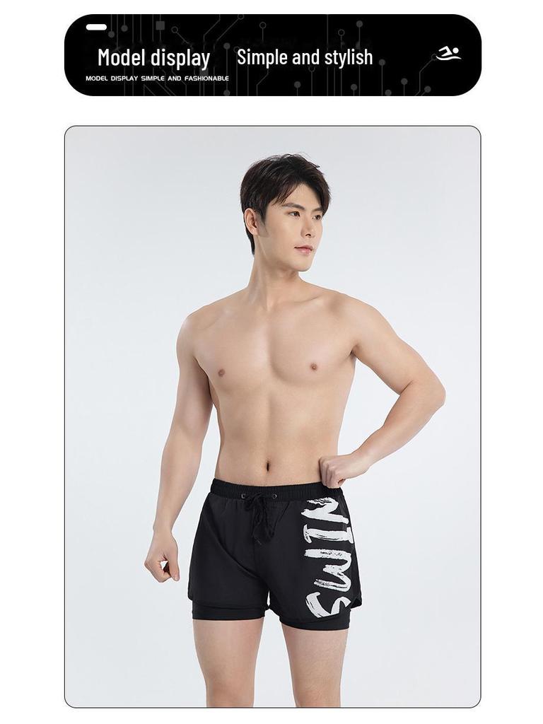 Men's Quick-Dry Double-Layer Swim Trunks - Loose, Anti-Embarrassment, Multi-Sport Shorts for Running, Beach, Surfing, Fitness.