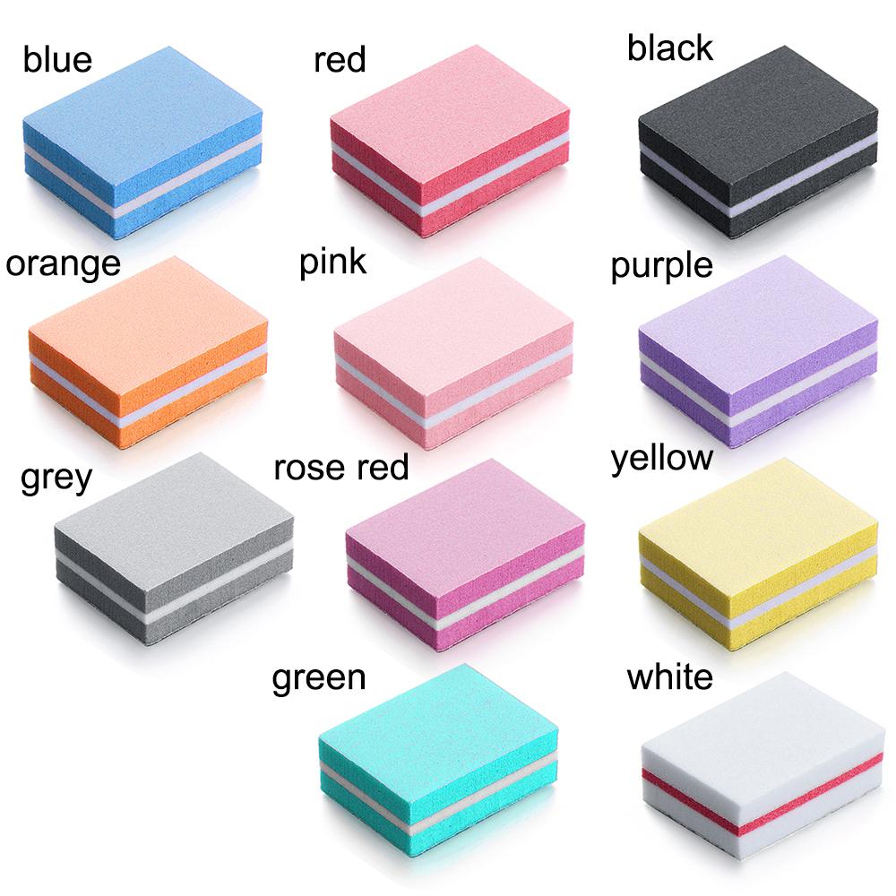 10PCS Mini Nail Files Polishing Blocks Colorful Double-sided Sponge Nail Polish Sanding Buffer Strips Nail Care Manicure Tools