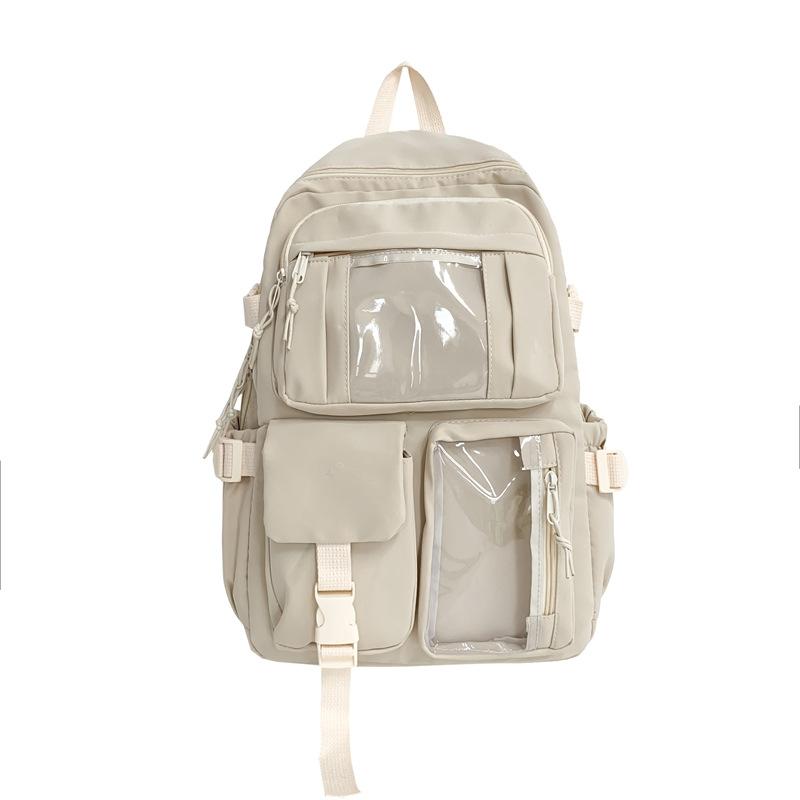 Retro Solid Color Small Fresh Backpack Casual Student Schoolbag Female Junior High School Student Large Capacity College Student Commuting Shoulder