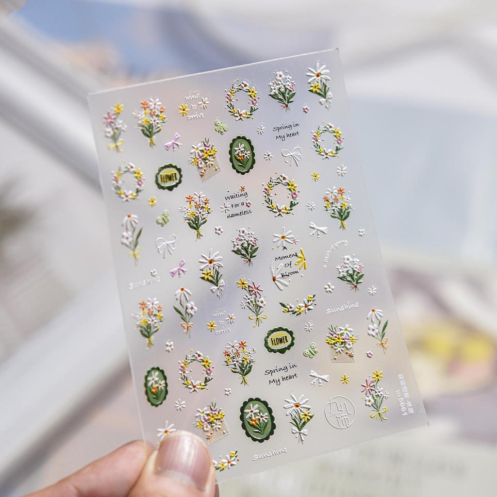 Tomoni Embossed Small Daisy Nail Art Stickers – Trendy, Fresh, High-End Style