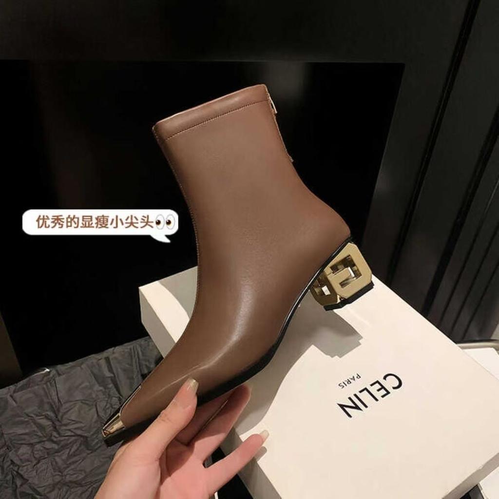 Brand Design Leather Custom V-Mouth Zipper Boots Retro Pointed Special-Shaped Heel Knight Boots Sexy Chelsea Women's Boots
