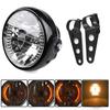 7 in Motorcycle Headlight 7" Universal 12V H4 35W Round Motorcycle Yellow LED Headlight W/ Black Bracket Motorcycle Accessories