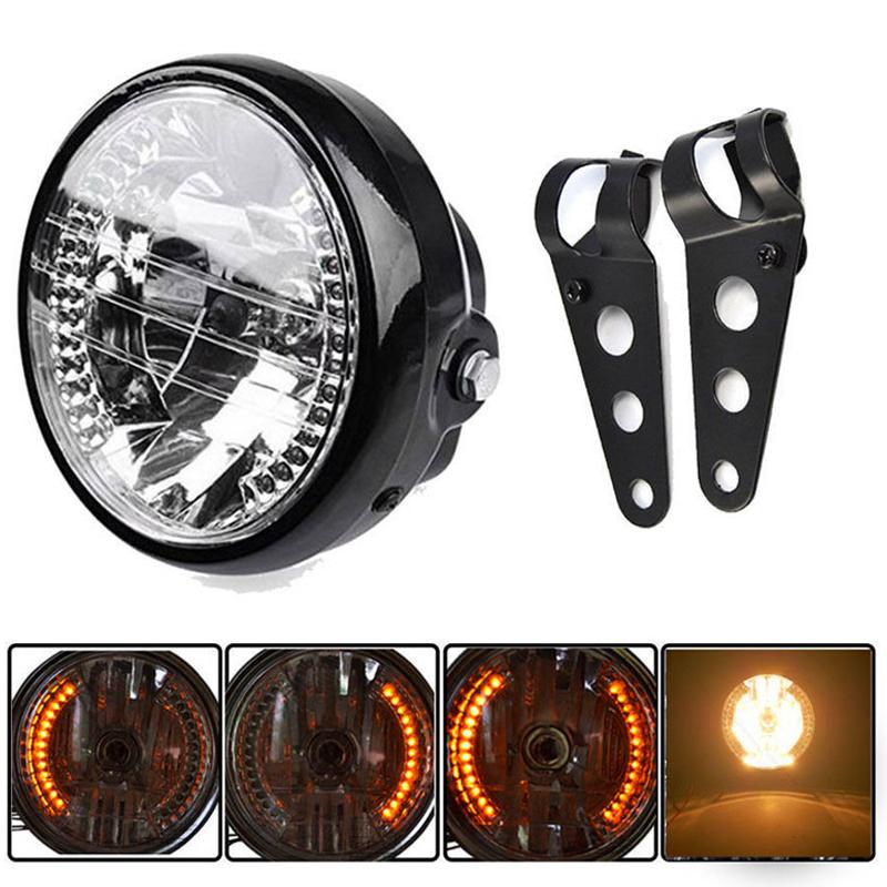 7 in Motorcycle Headlight 7" Universal 12V H4 35W Round Motorcycle Yellow LED Headlight W/ Black Bracket Motorcycle Accessories