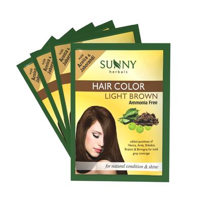 Sunny Herbals Light Brown Hair Color 20G X 4 Pack | Natural, Ammonia-Free, Long-Lasting Hair Dye for Soft Shiny Hair