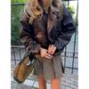 Fall New Women's Clothing French Style Commute Style Flip Collar Long Sleeves Zipper Poly Urethane Leather Short Jacket
