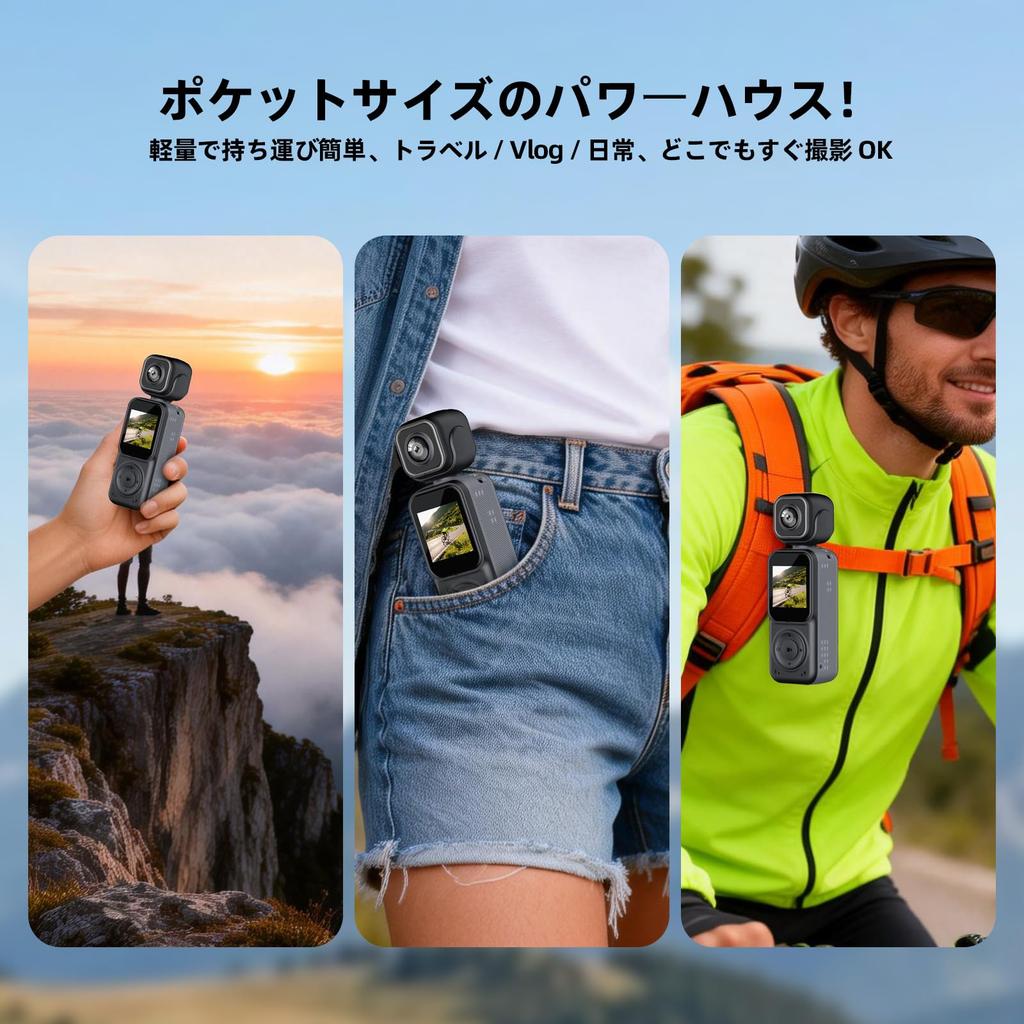 4K Action Vlog Compact Dual Front Pocket Rear True Image Compact Camera 135 Minutes of Continuous Ideal for and Easy Japanese Instruction Manual