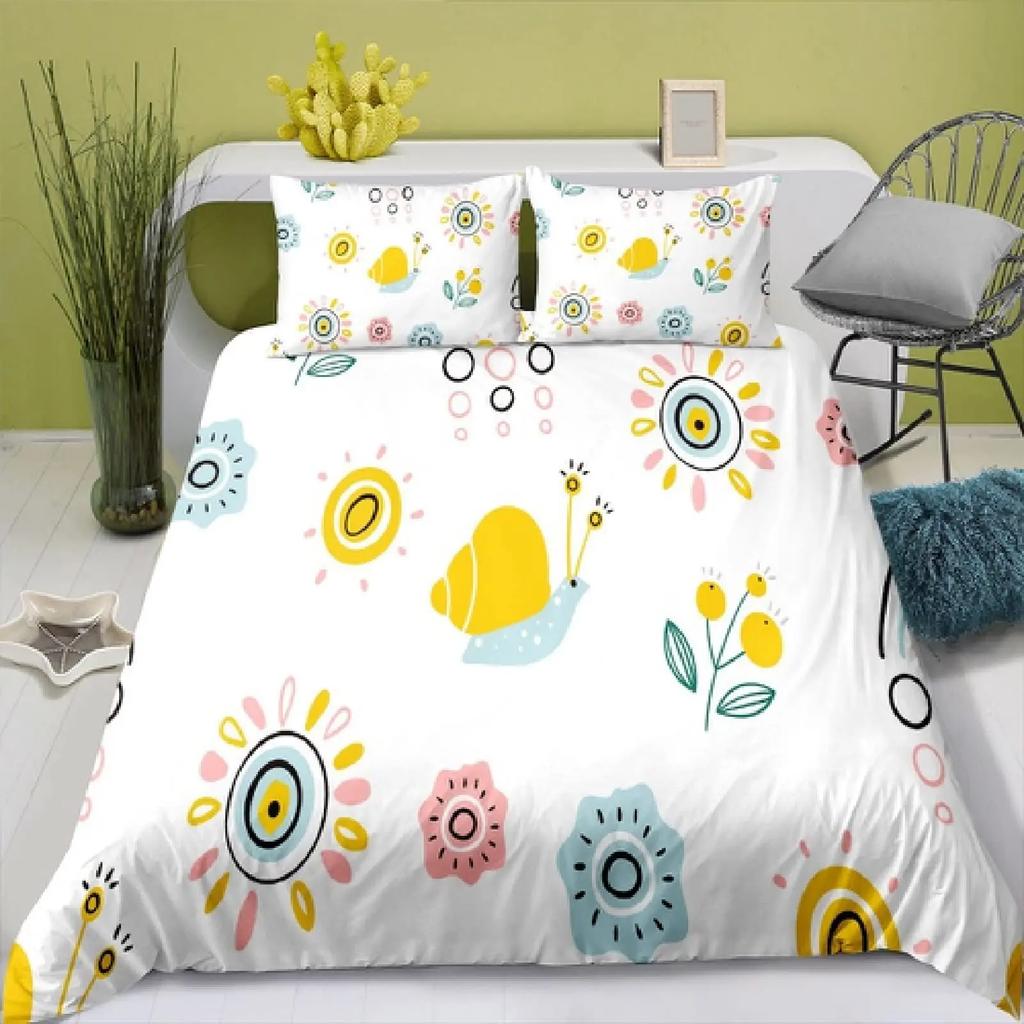 Colourful Snail Duvet Cover Set Cute Kawaii Animal Polyester Bedding Set Comforter Cover King Queen Size For Kids Boys Girls