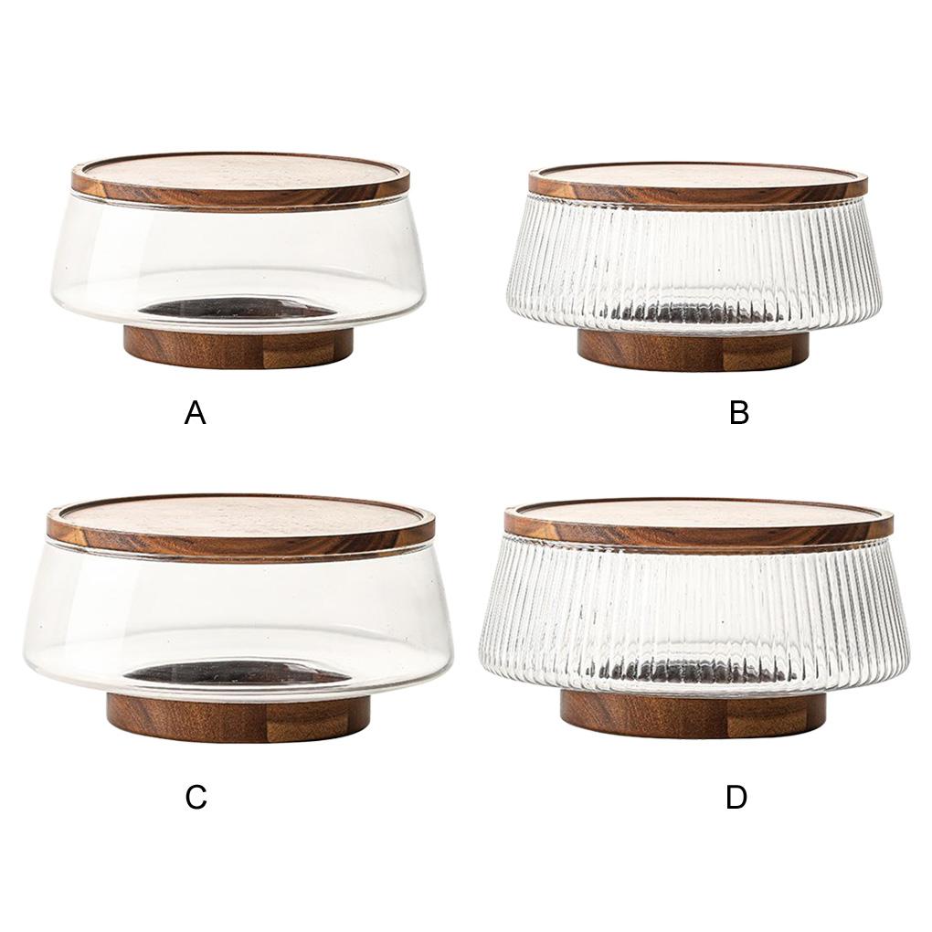 Creative Glass Fruit Bowl with Wood Base - Large Salad Bowl Lid Included Snacks Nuts Popcorn Storage Container Home Christmas