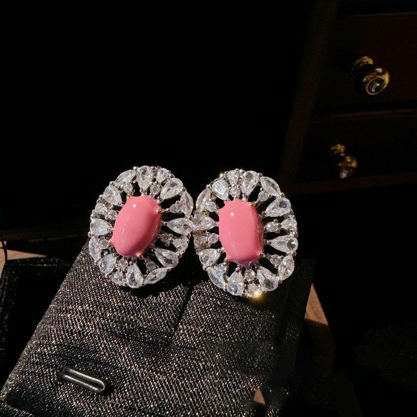 Geometric zircon pearl earrings French light luxury new earrings high-end French versatile earrings