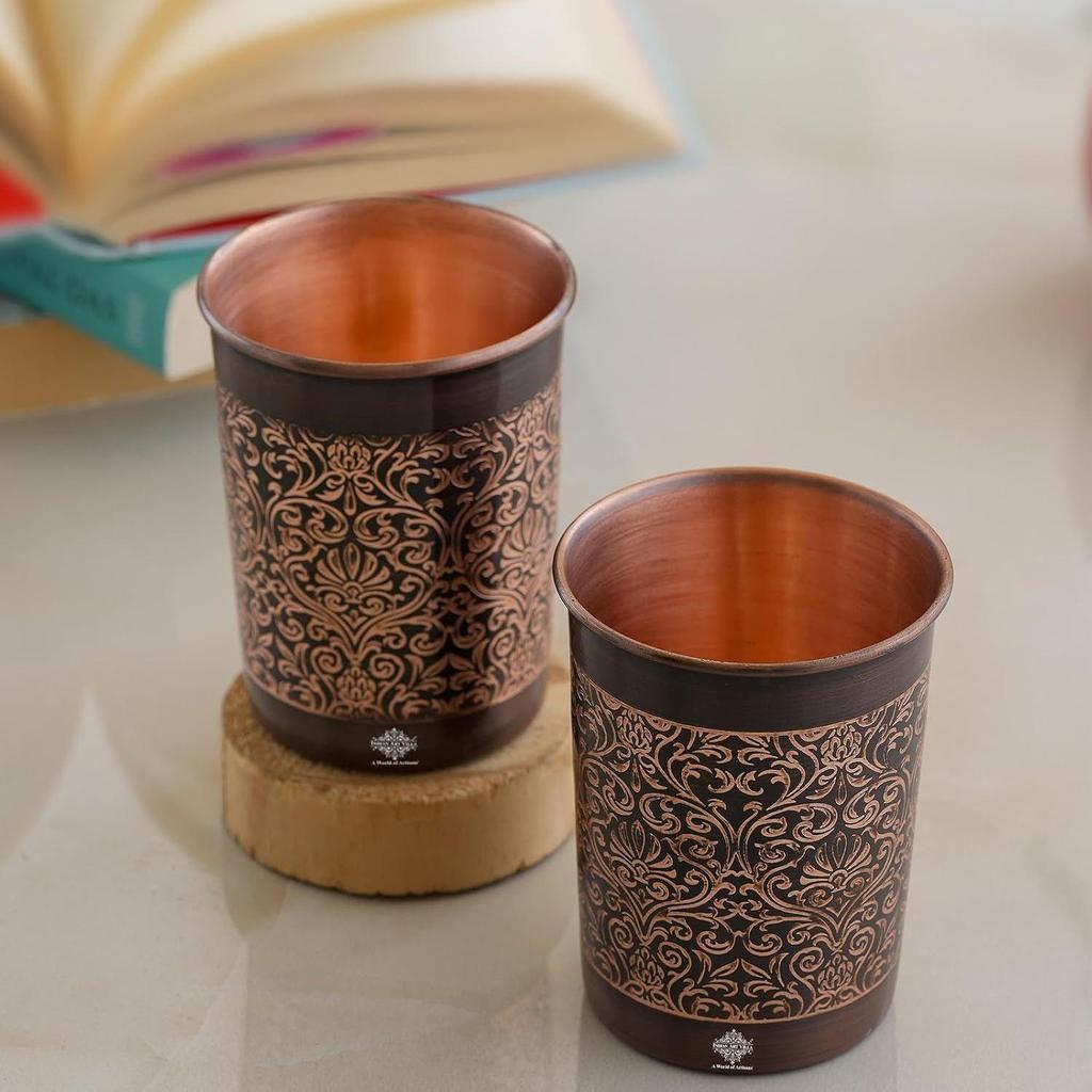 Glass – 275 ML, Ayurvedic Copper Drinkware for Daily Use, Elegant Handcrafted Water Glass for Home, Office, and Gifting, Set of 2