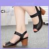 Classic Pu Open Toe Sandals With Block Heel And Velcro Strap For Adult Women Summer Wear