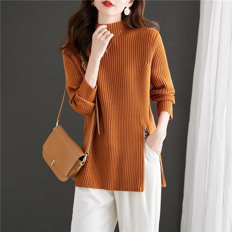 

Новый зимний стиль топ с полувысоким воротником однотонный для женщин пуловер свитер свободный и универсальный свитер с длинным рукавом M оранжевый