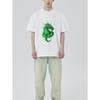 Rundhals T-Shirt Weiß Grüner Drachen-Print Freizeitkleidung