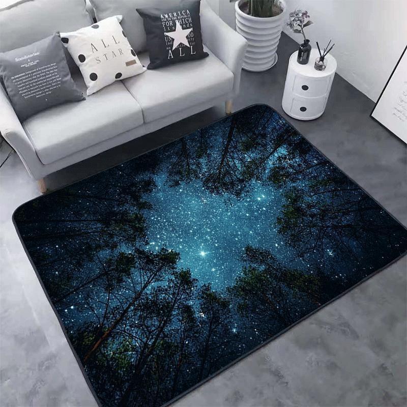 Rock Music Theme Area Rugs Electric Guitar Design Piano Keyboard Starry Night Pattern for Living Room Decor