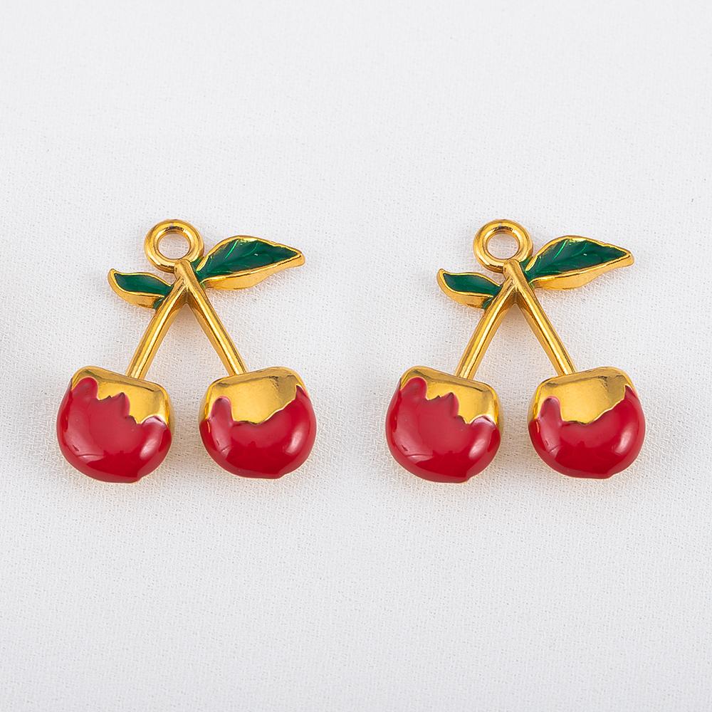 2pcs Stainless Steel Enamel Cute Strawberry Banana Corn Grape Cherry Charms Gold Plated DIY Bracelet Earrings Jewelry Findings