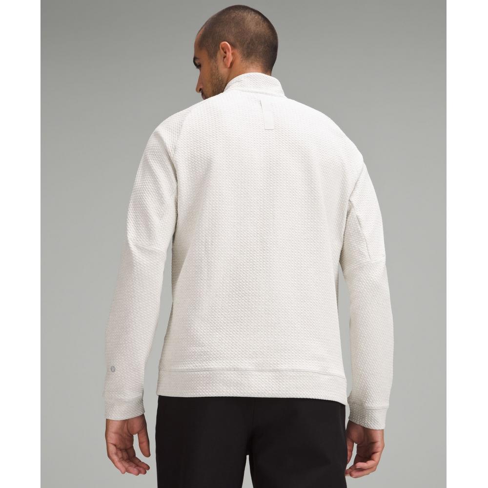 Lululemon Textured Double Knit Cotton Half Zip Heathered Bone Black