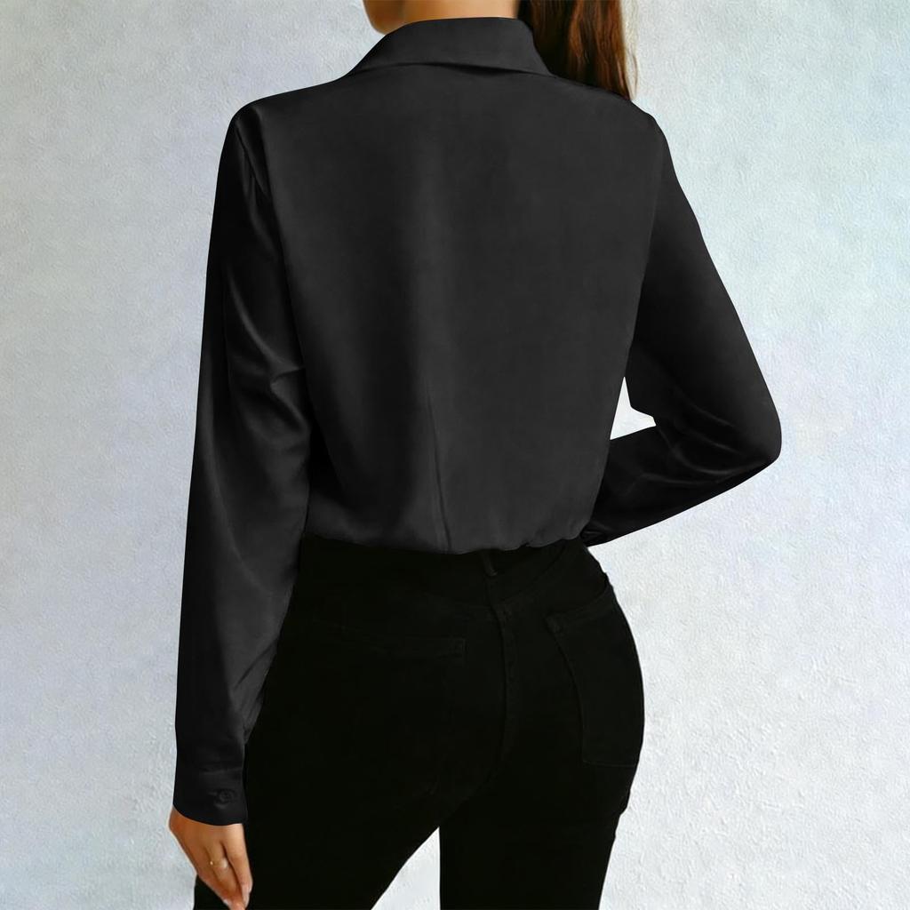 Women's Fashionable Oversized Two-Piece Button-Up Shirt Long-Sleeve Jumpsuit