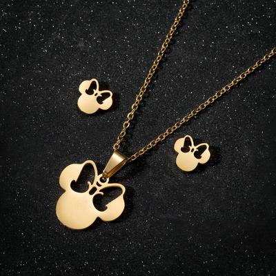 Anime Cute Cartoon Bow Mouse Stainless Steel Zircon Set For Women Wedding Accessories Bride Earrings And Necklace Zircon Set