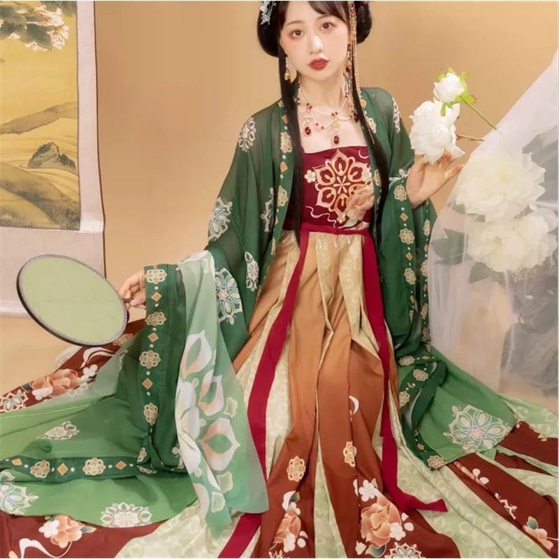 Large Size Chinese Tang Dynasty Style Hanfu For Women, Embroidered Waist Length Hanfu Skirt, Daily Set
