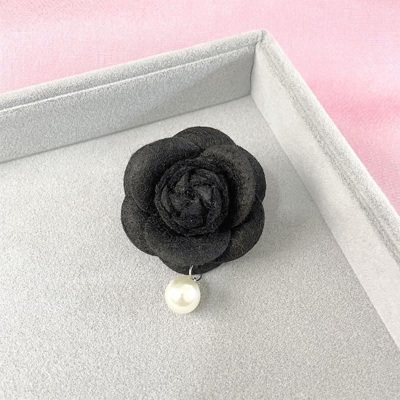 

Fabric Camellia Flower Pearl Tassel Corsage Brooches Pins Women Shirt Collar Jewelry Accessories