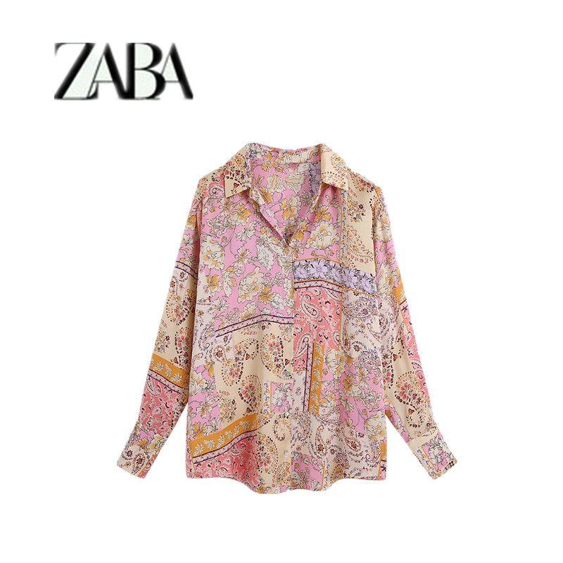 Ur Spring New Women's Silk Satin Texture Printed Shirt