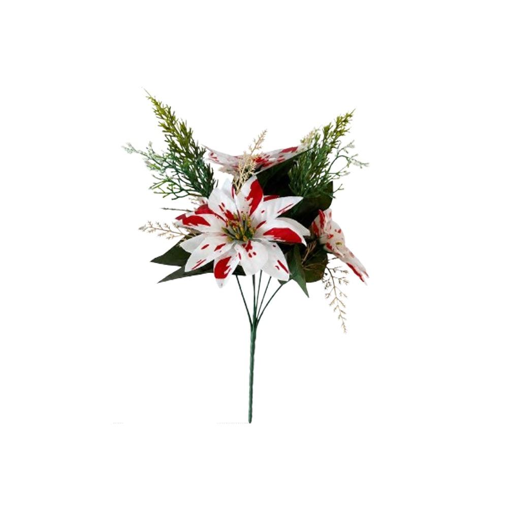 UV Resistant Artificial Poinsettia Bouquet Lush Leaves Xmas Faux Poinsettia  Christmas