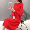 Women Autumn and Winter Long Sleeve Sweater Dress Solid Color O-Neck Lantern Sleeve Elegant Knitted Dresses