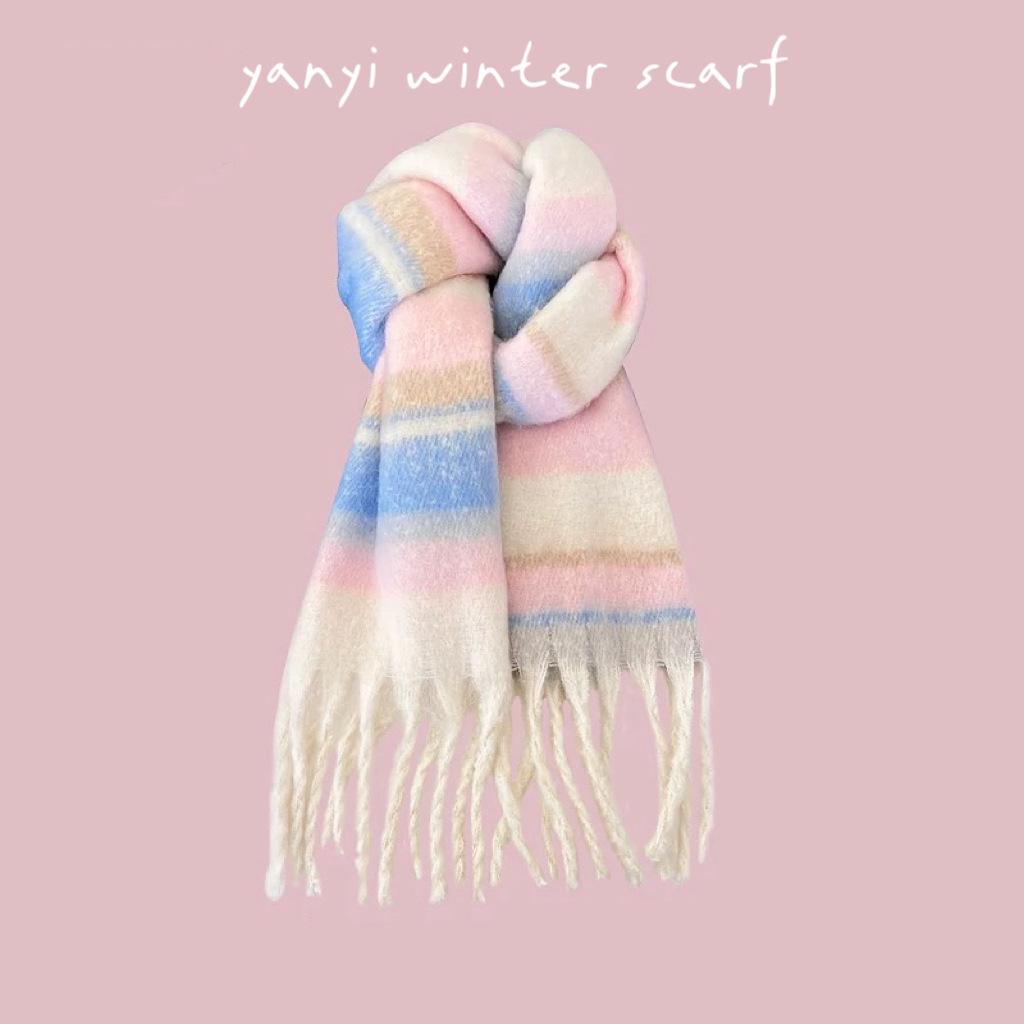 Women's Autumn & Winter Plaid Scarf: Thick Imitation Cashmere Shawl, Solid Color Neck Warmer for Students