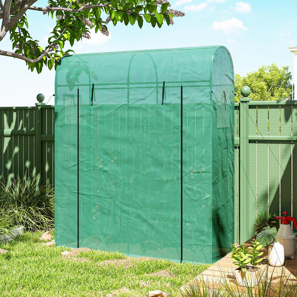 Tomato Greenhouse Foil Greenhouse with Roll-up Door Mesh Window Arched Roof 170 x 68 x 200 cm Green