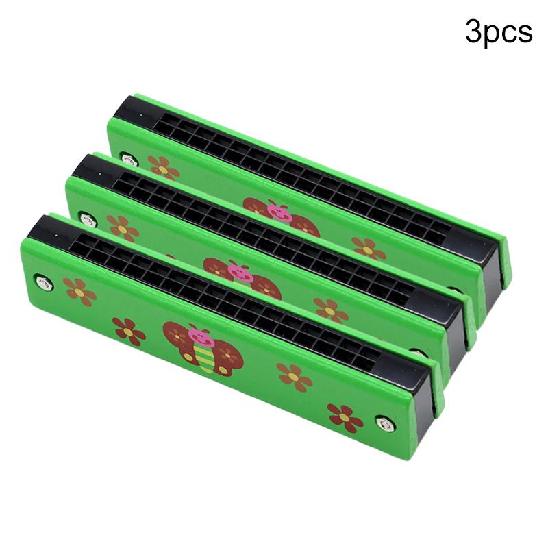 Green Butterfly Wooden Harmonica 16Holes Cartoon Musical Instrument Children Montessori Educational Toys Kids Instruments TMZ