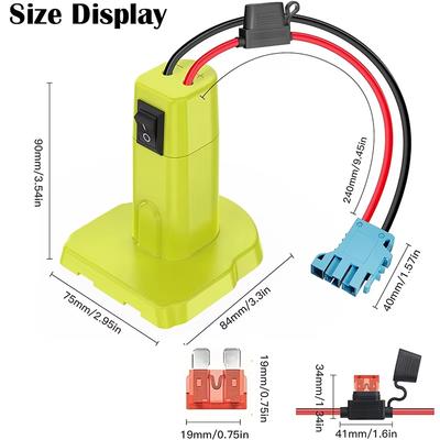 Power Wheels Adapter für Ryobi 18V Akku mit Schalter und Sicherung DIY Akku-Adapter Anschluss für Ryobi 18V NiMH/NiCd/Li-Ion Akku