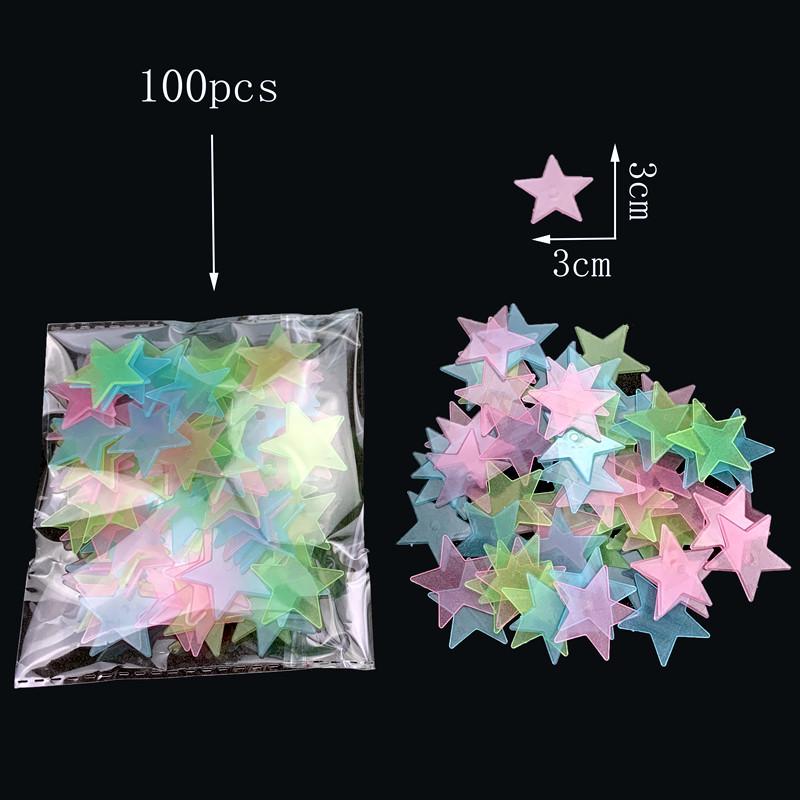 100-Piece 2-3cm Fluorescent 3D Star Wall & Refrigerator Glow Stickers