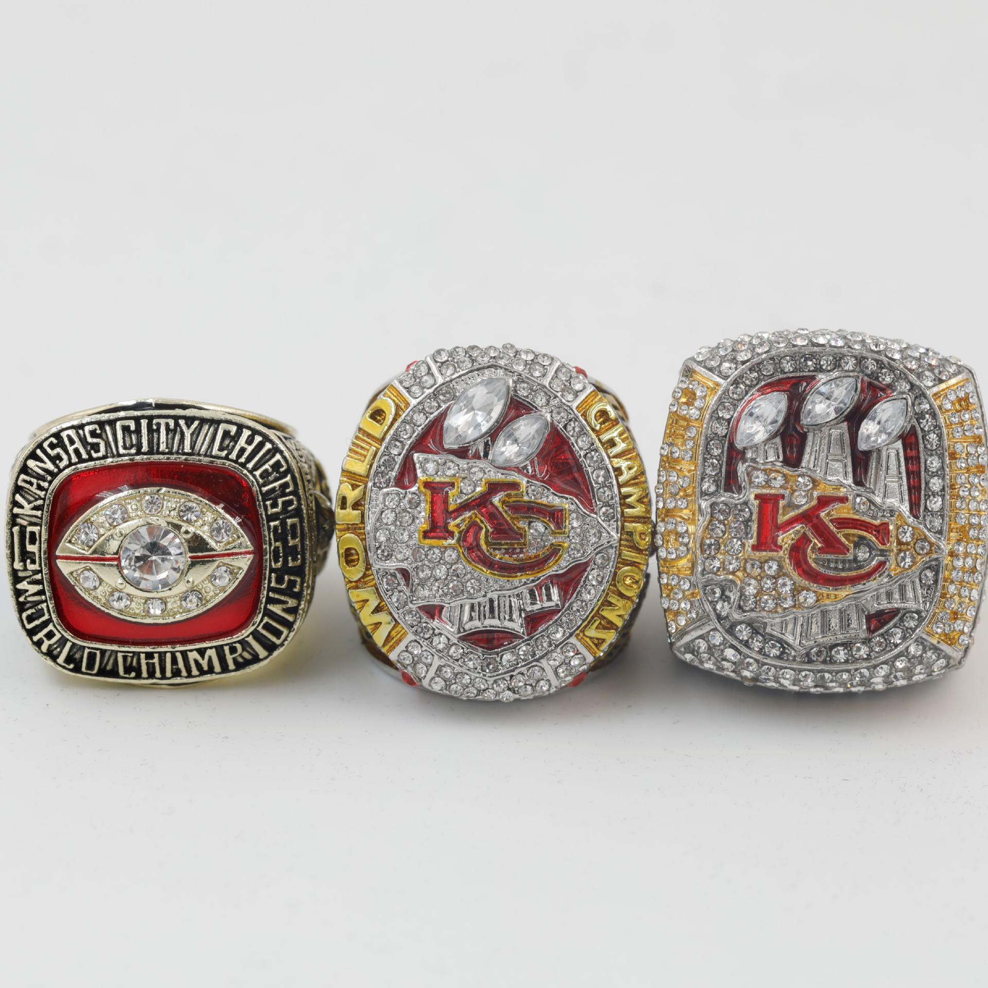Набор из 3 колец чемпиона Супербоула Kansas City Chiefs: 1969, 2019, 2023 Size 8