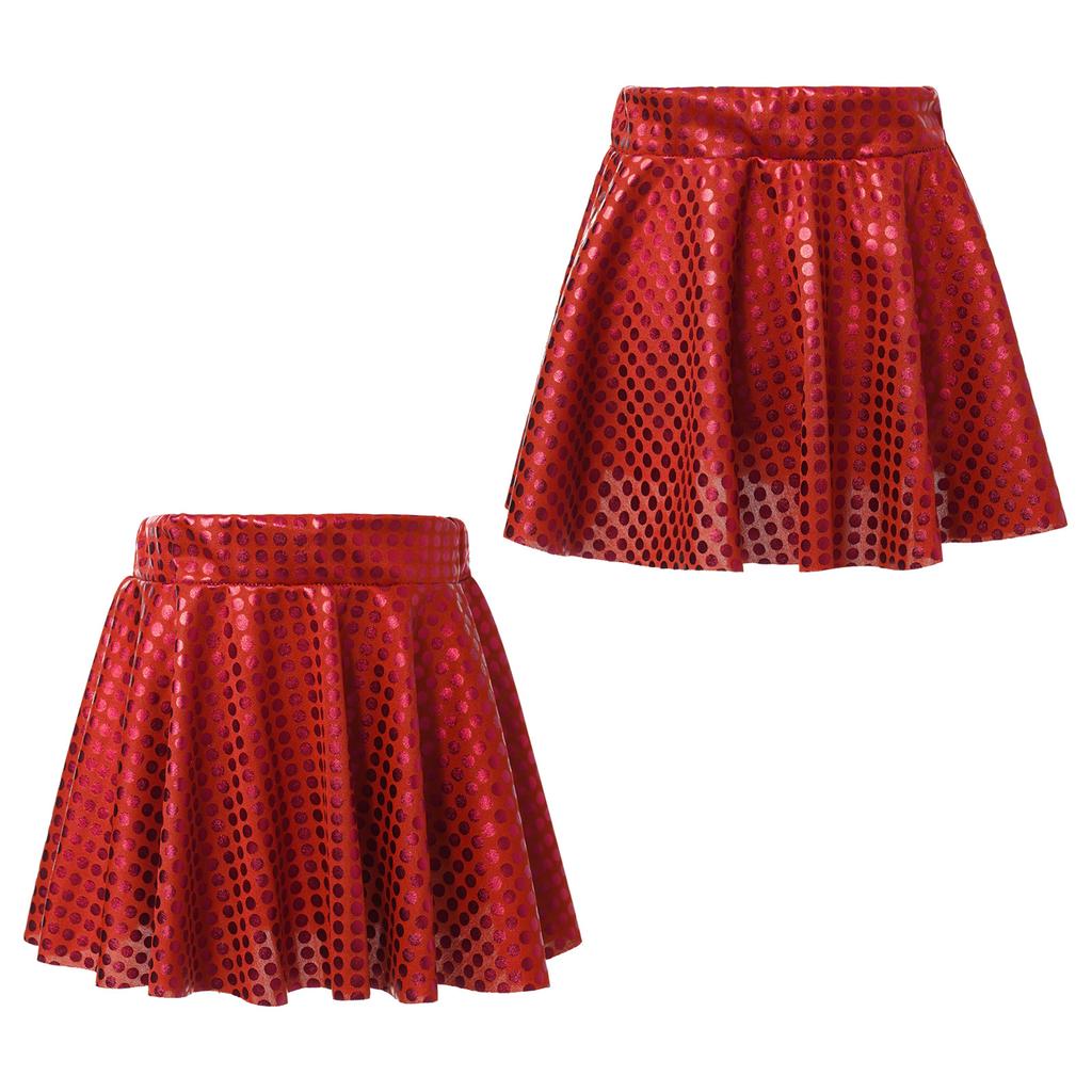 Girls Festivals Dance Skirt: Elastic Waistband Sparkling Dot Mini Swing Skirt for Skating Stage Performance