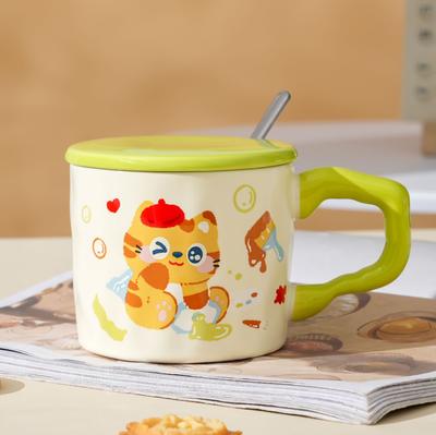 Cartoon Cat with Cover Spoon Cute Ceramic Quilt Set Mug Home Souvenir Office Water Cup Girl