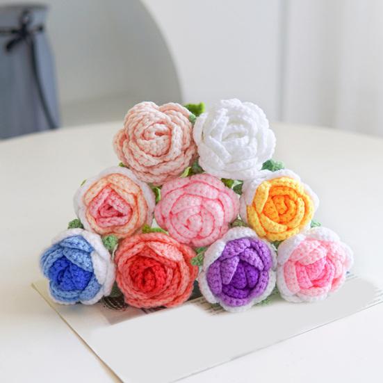 Braided Rose Handmade Crochet Flower Beautiful Long-lasting Yarn Crochet Rose Flower